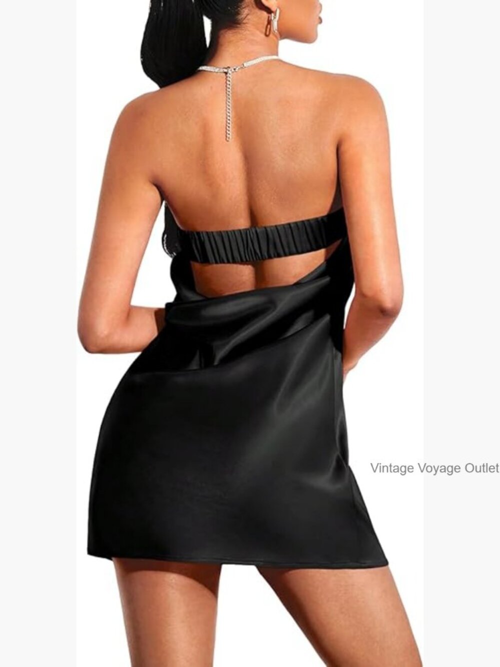 Strapless Satin Mini Dress with Cut Out Back, Bodycon Fit